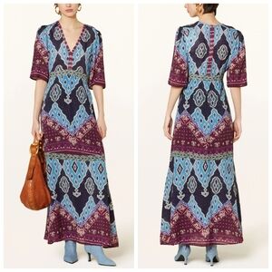 ba&sh Boho Maxi Dress Women’s‎ M Ethnic Print V-Neck French Brand